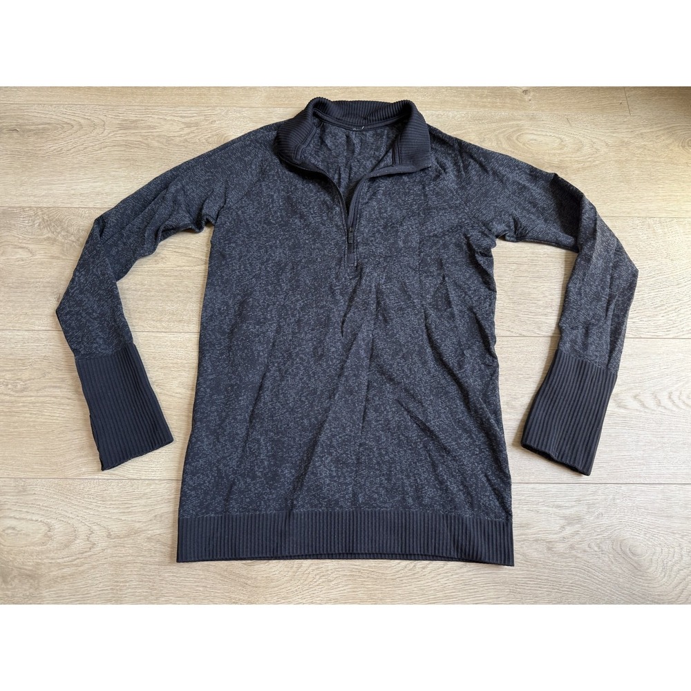EUC Lululemon Rest Less 1/2 Zip Long Sleeve Pullover LS Black Dark Cast RUN sz 4